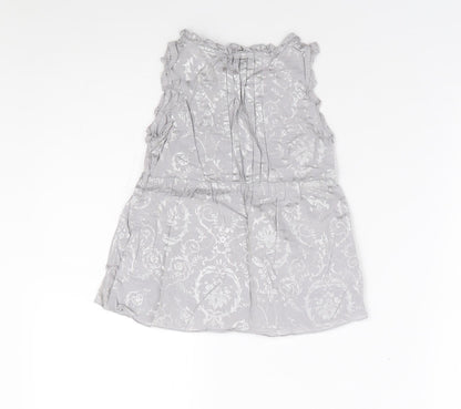 NEXT Girls Grey Floral 100% Cotton Fit & Flare Size 5 Years Round Neck Pullover