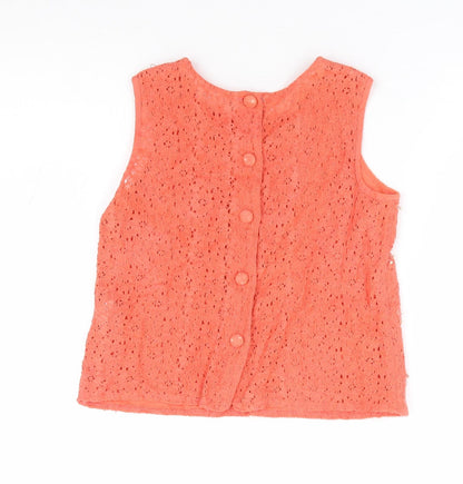 River Island Girls Orange Cotton Jersey Tank Size 9 Years Round Neck Button