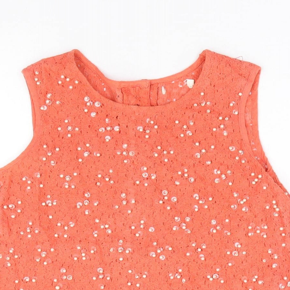 River Island Girls Orange Cotton Jersey Tank Size 9 Years Round Neck Button