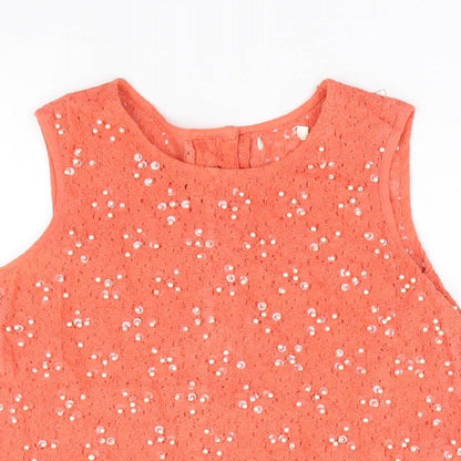 River Island Girls Orange Cotton Jersey Tank Size 9 Years Round Neck Button