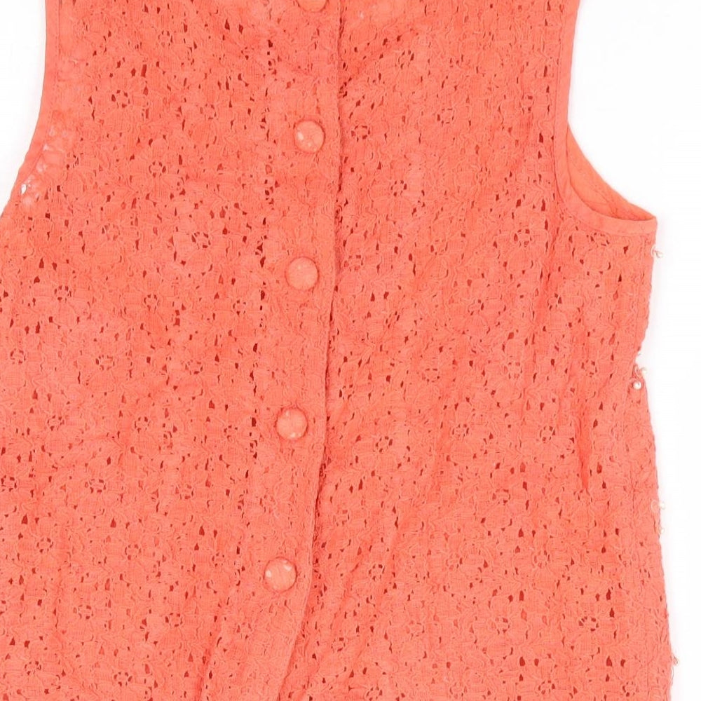 River Island Girls Orange Cotton Jersey Tank Size 9 Years Round Neck Button