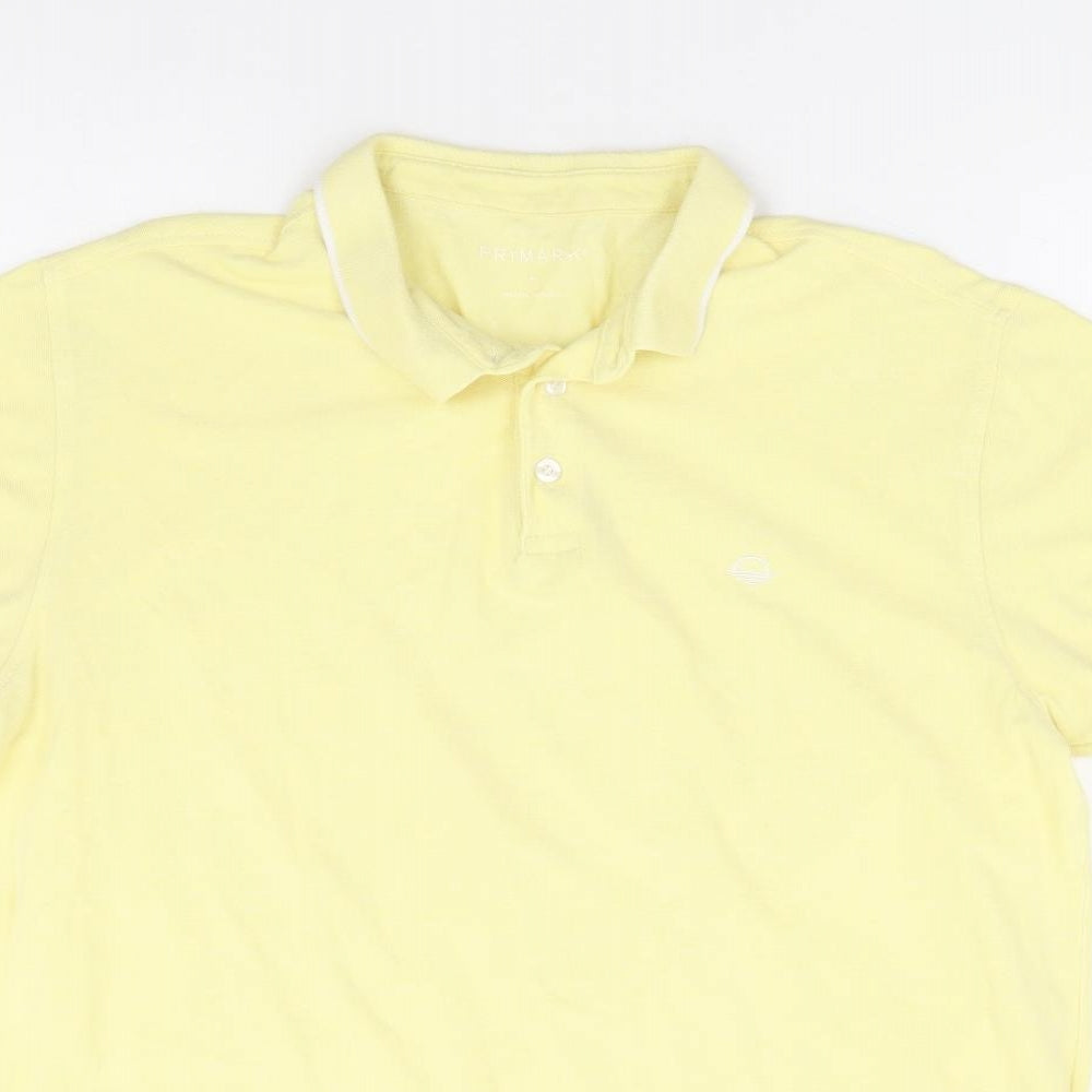 Primark Mens Yellow Cotton Polo Size L Collared Pullover