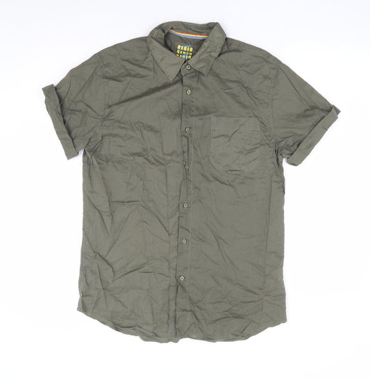 Topman Mens Green Cotton Button-Up Size M Collared Button