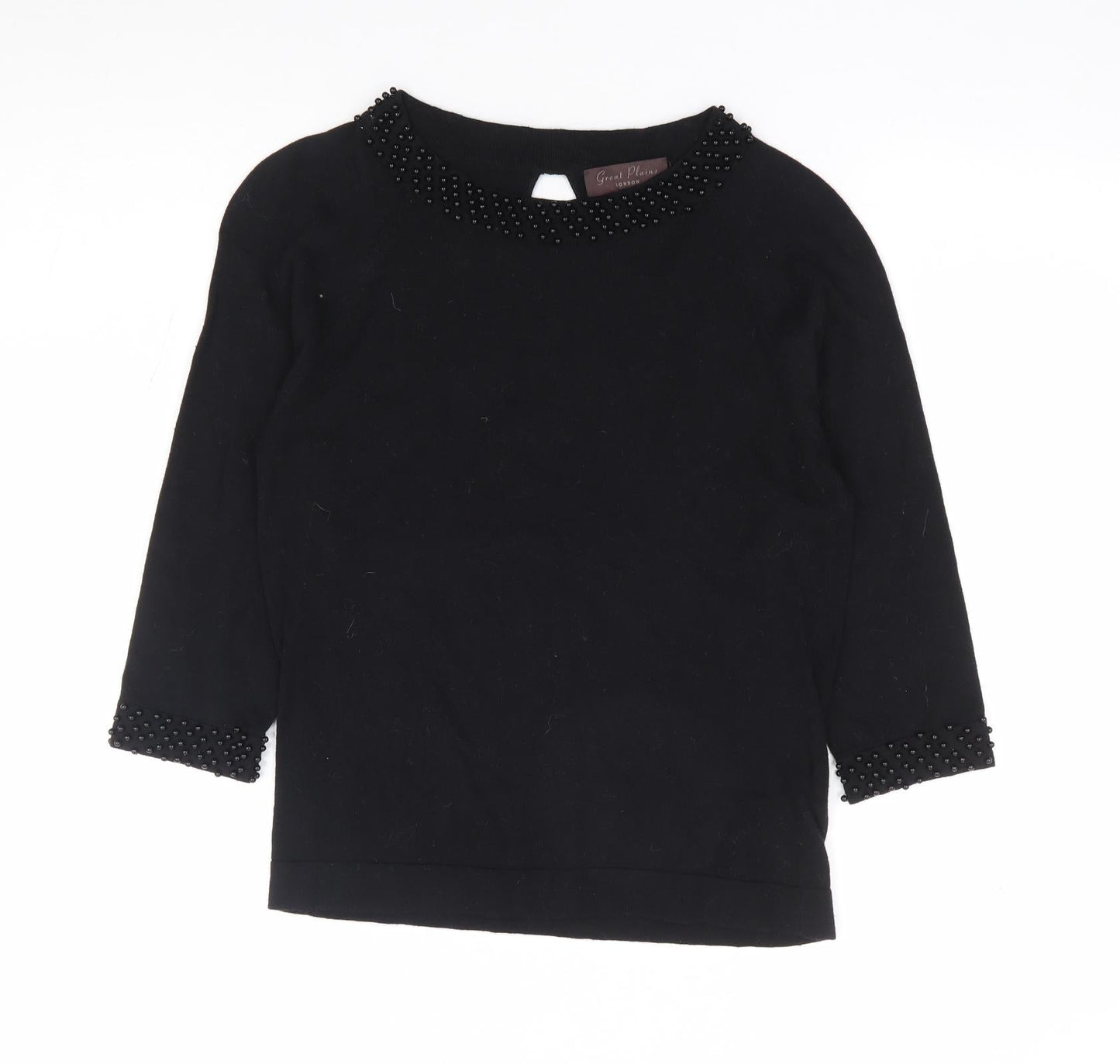 Great Plains London Womens Black Round Neck Cotton Pullover Jumper Size S