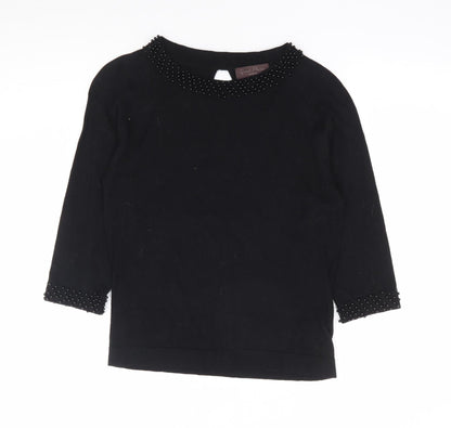 Great Plains London Womens Black Round Neck Cotton Pullover Jumper Size S