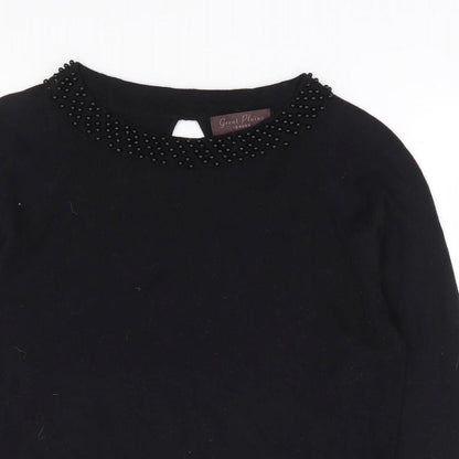 Great Plains London Womens Black Round Neck Cotton Pullover Jumper Size S
