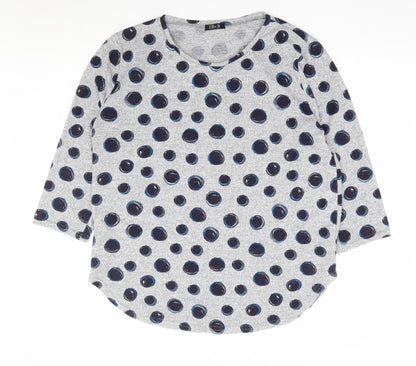 Ellie B Womens Grey Polka Dot Polyester Jersey Blouse Size L Round Neck