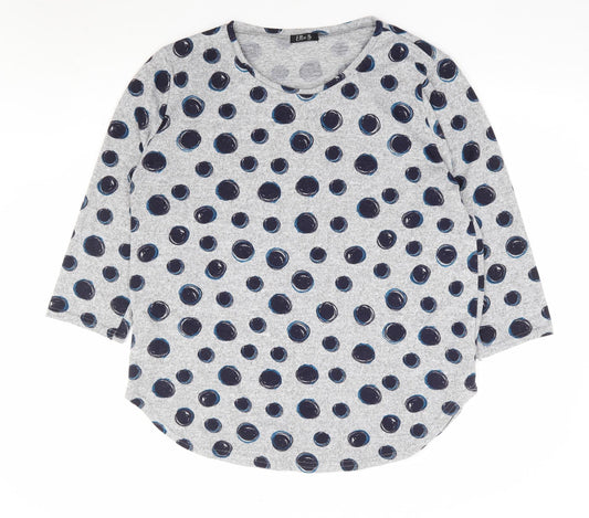 Ellie B Womens Grey Polka Dot Polyester Jersey Blouse Size L Round Neck