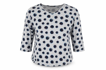 Ellie B Womens Grey Polka Dot Polyester Jersey Blouse Size L Round Neck
