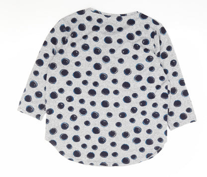 Ellie B Womens Grey Polka Dot Polyester Jersey Blouse Size L Round Neck