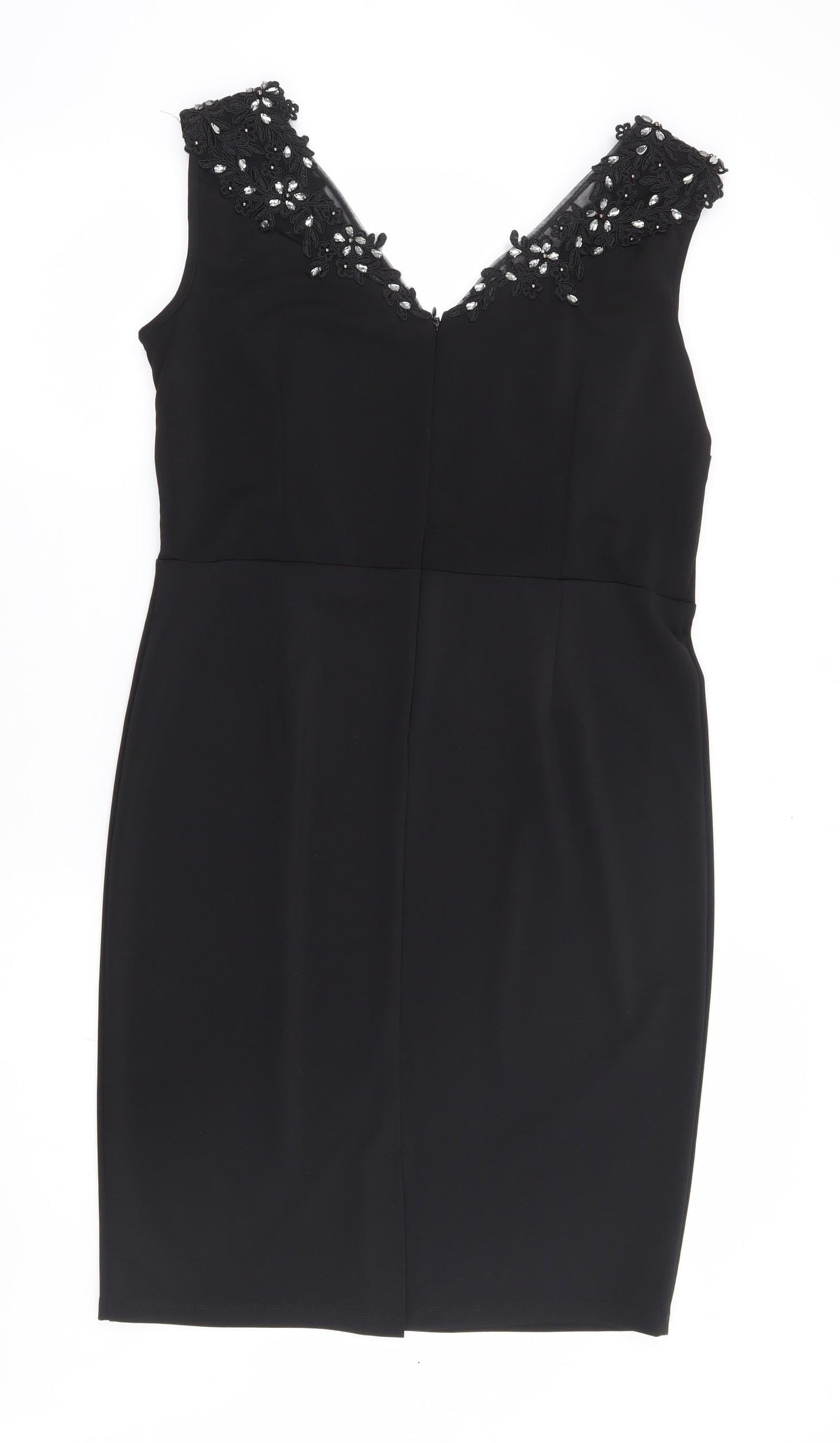 Dorothy Perkins Womens Black Polyester Pencil Dress Size M V-Neck Zip