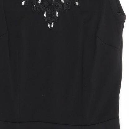 Dorothy Perkins Womens Black Polyester Pencil Dress Size M V-Neck Zip