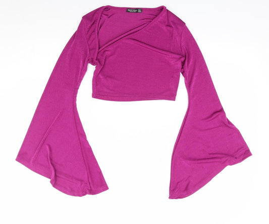 Nasty Gal Womens Purple Polyester Cropped T-Shirt Size 6 V-Neck