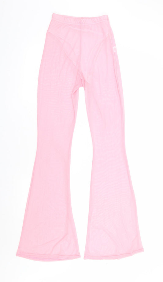 Pretty Little Thing Womens Pink Polyester Trousers Size 4 L34 in Regular