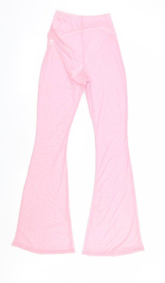 Pretty Little Thing Womens Pink Polyester Trousers Size 4 L34 in Regular
