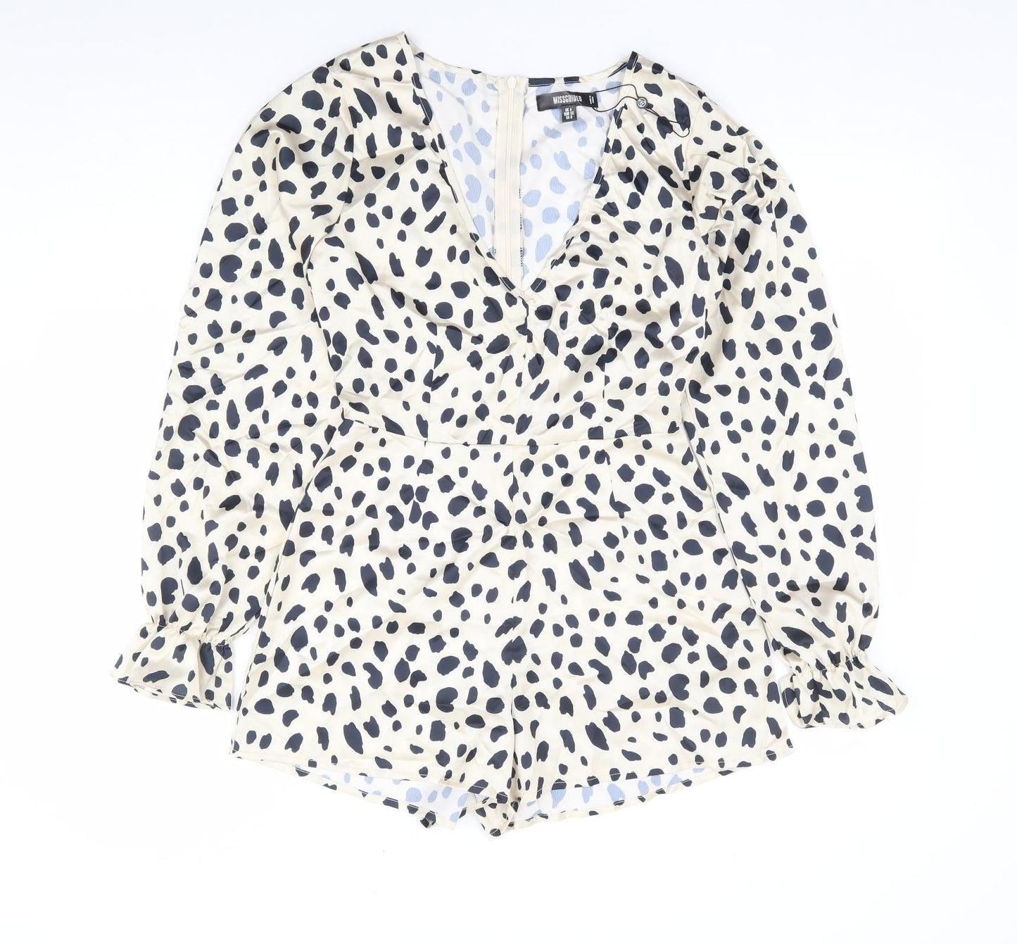 Missguided Womens Beige Animal Print Polyester Playsuit One-Piece Size 4 Zip