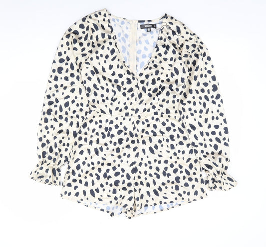 Missguided Womens Beige Animal Print Polyester Playsuit One-Piece Size 4 Zip