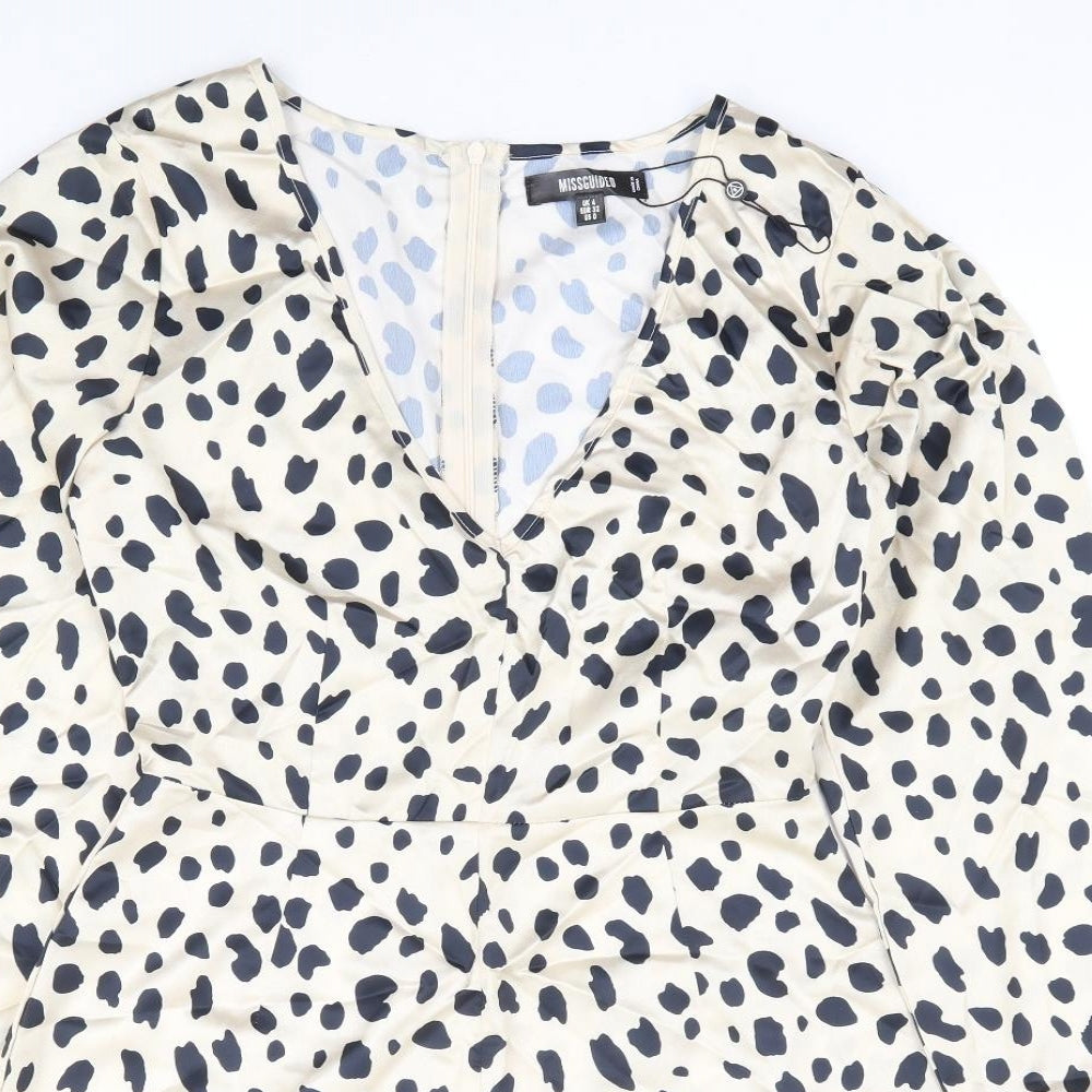 Missguided Womens Beige Animal Print Polyester Playsuit One-Piece Size 4 Zip