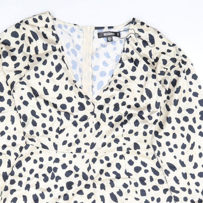 Missguided Womens Beige Animal Print Polyester Playsuit One-Piece Size 4 Zip
