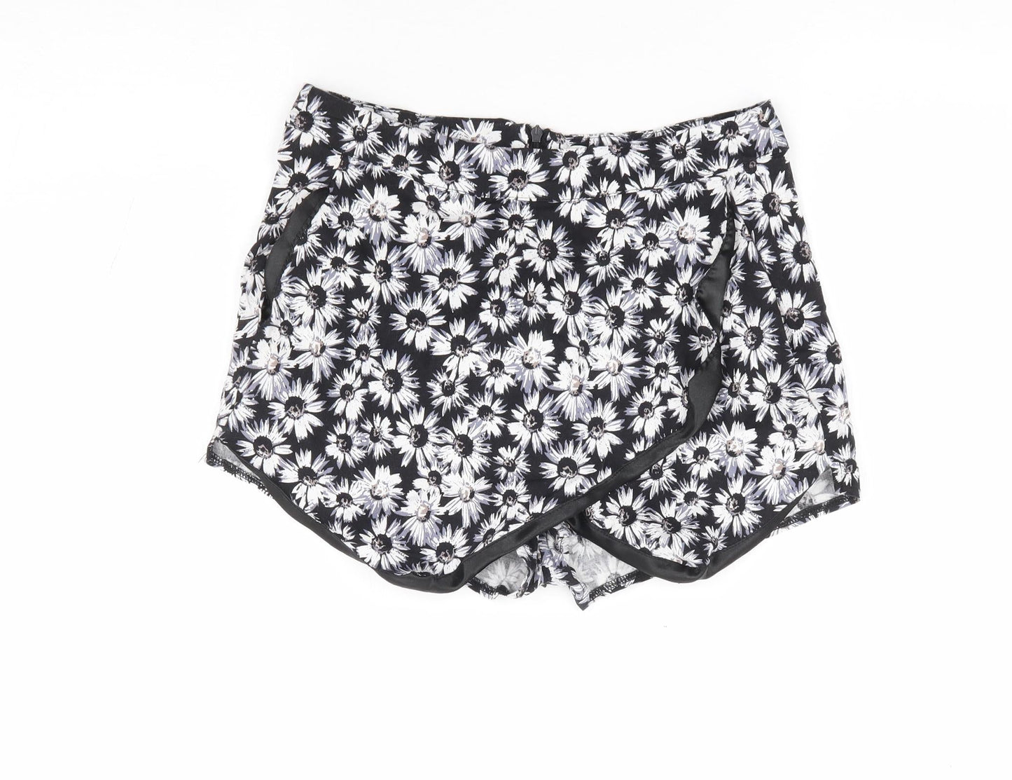 Brave Soul Womens Black Floral Cotton Mini Skort Size S Zip