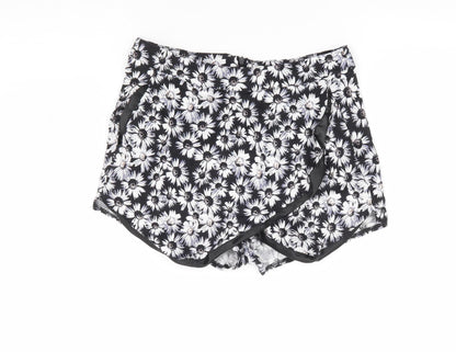 Brave Soul Womens Black Floral Cotton Mini Skort Size S Zip