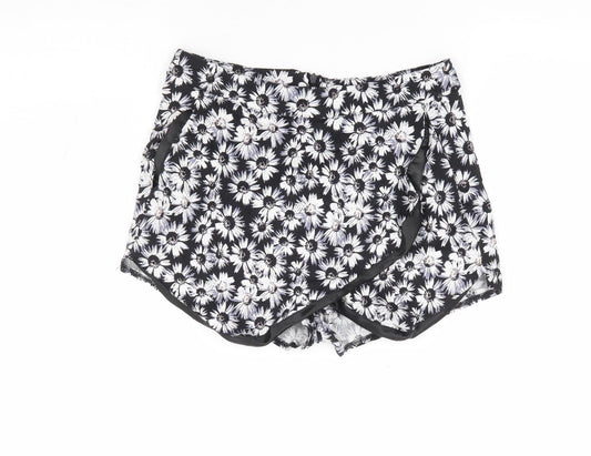 Brave Soul Womens Black Floral Cotton Mini Skort Size S Zip