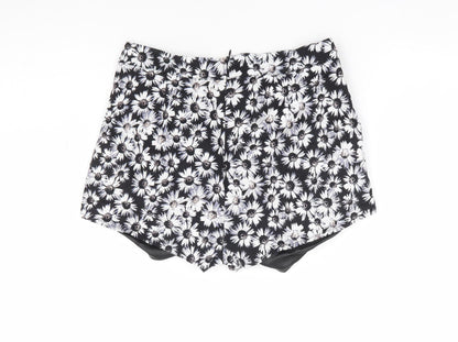 Brave Soul Womens Black Floral Cotton Mini Skort Size S Zip