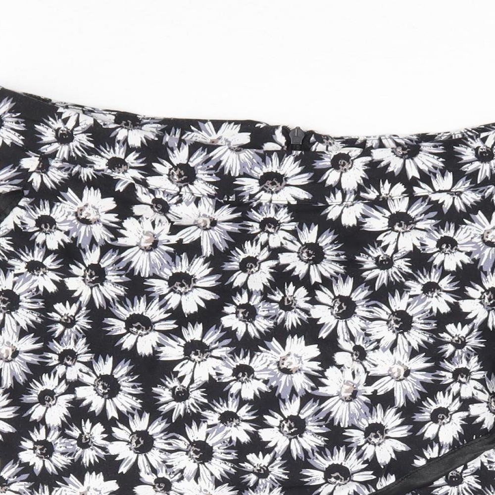 Brave Soul Womens Black Floral Cotton Mini Skort Size S Zip