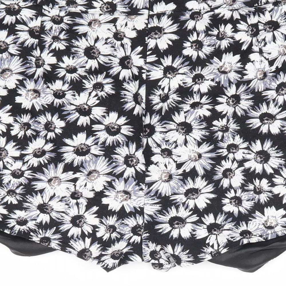 Brave Soul Womens Black Floral Cotton Mini Skort Size S Zip