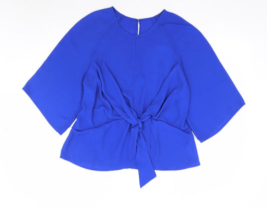 Avon Womens Blue Polyester Kimono Blouse Size 14 Round Neck