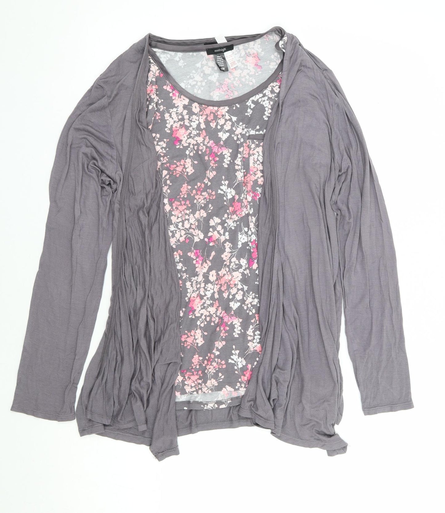 Midnight Womens Grey Floral Modal Jersey T-Shirt Size M Round Neck