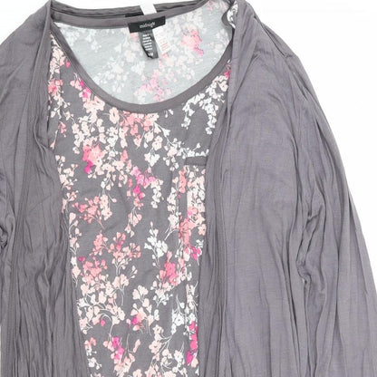 Midnight Womens Grey Floral Modal Jersey T-Shirt Size M Round Neck