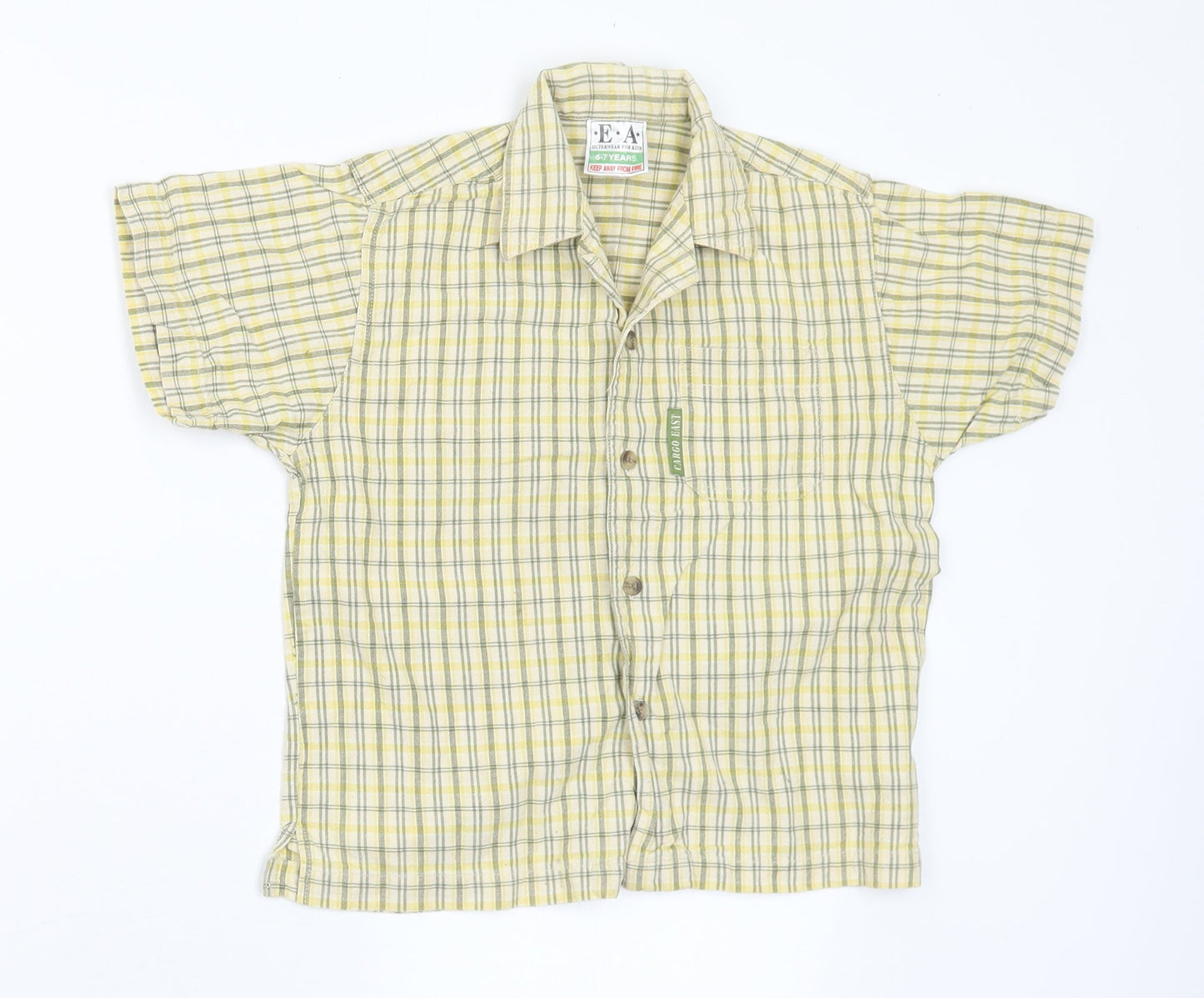 EA Boys Yellow Plaid Cotton Basic Button-Up Size 6-7 Years Collared
