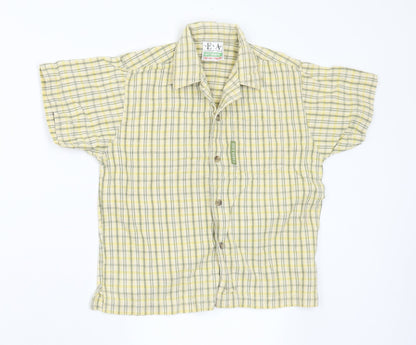 EA Boys Yellow Plaid Cotton Basic Button-Up Size 6-7 Years Collared