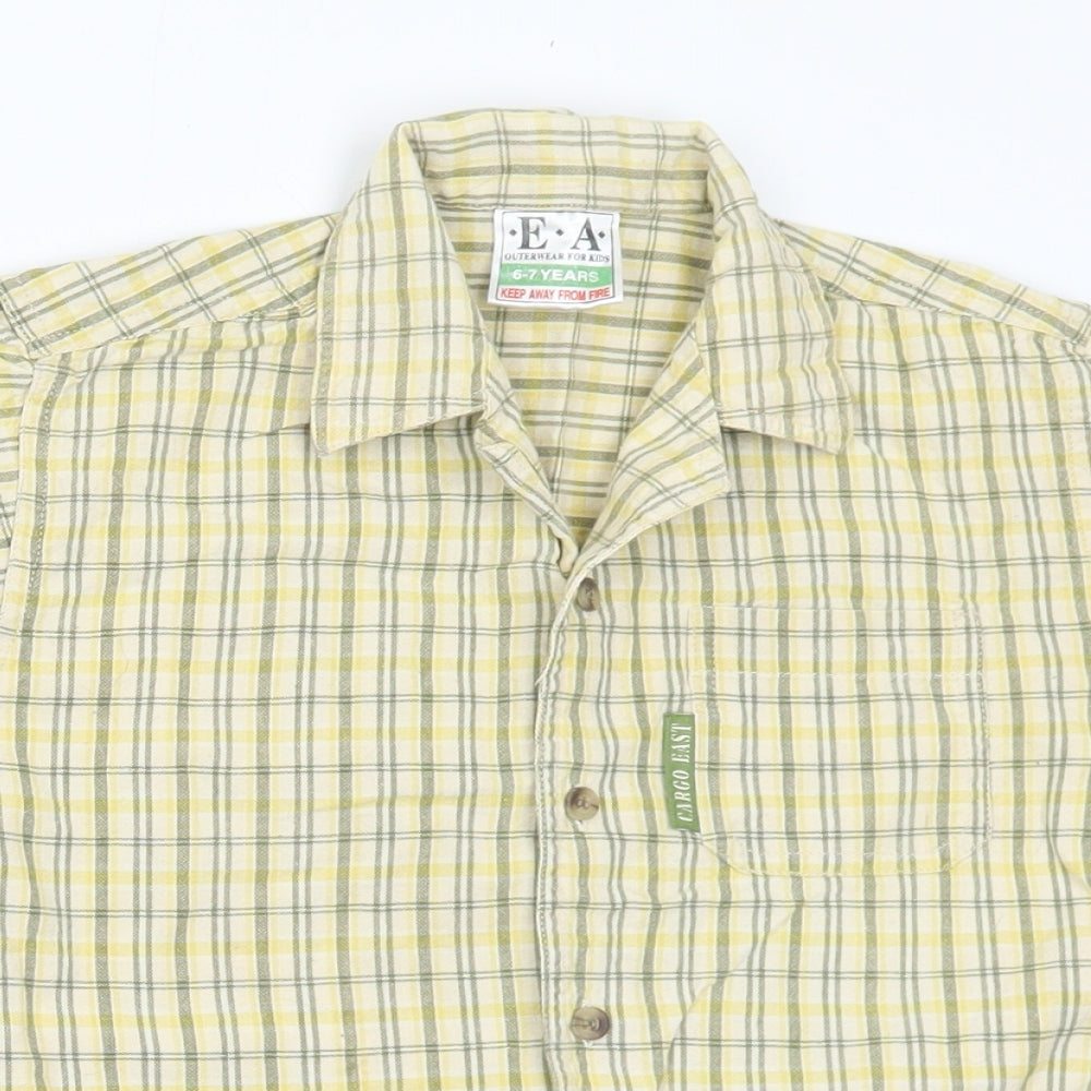 EA Boys Yellow Plaid Cotton Basic Button-Up Size 6-7 Years Collared