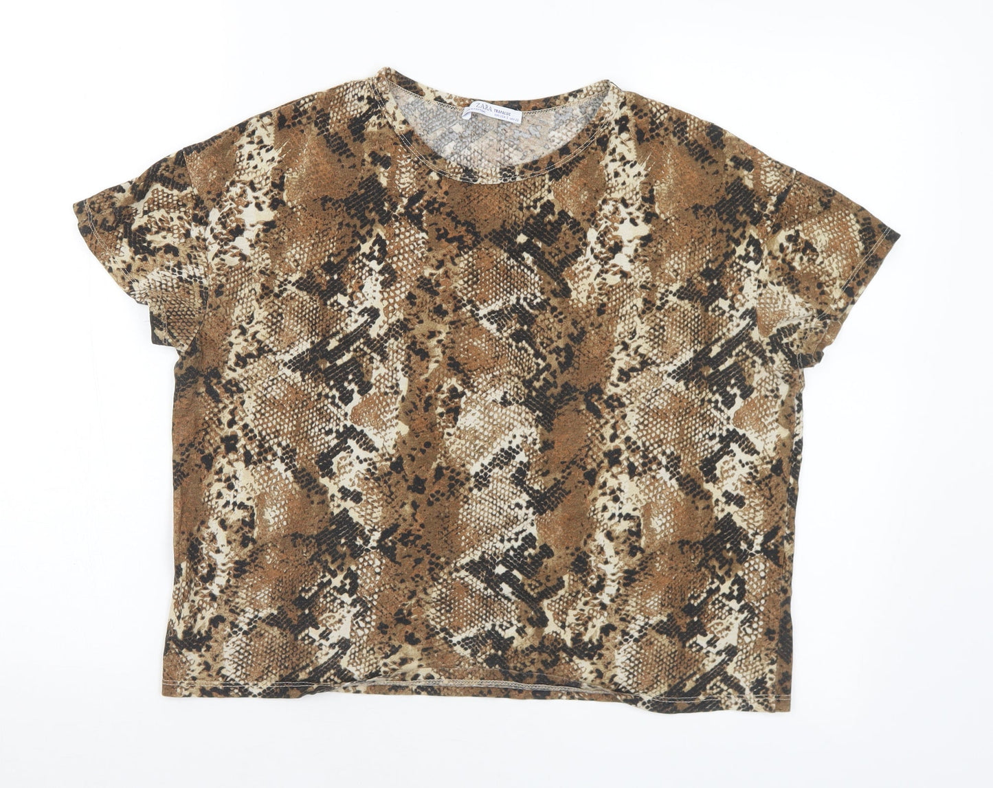 Womens UK Size S Zara Brown Basic T-Shirt