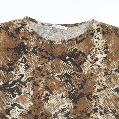 Womens UK Size S Zara Brown Basic T-Shirt