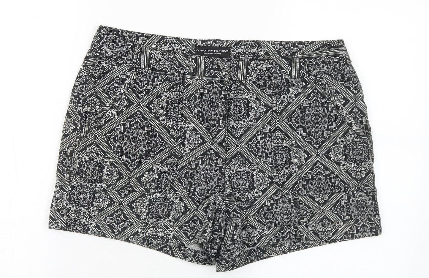 Dorothy Perkins Womens Black Geometric Polyester Hot Pants Shorts Size 10 L3 in Regular