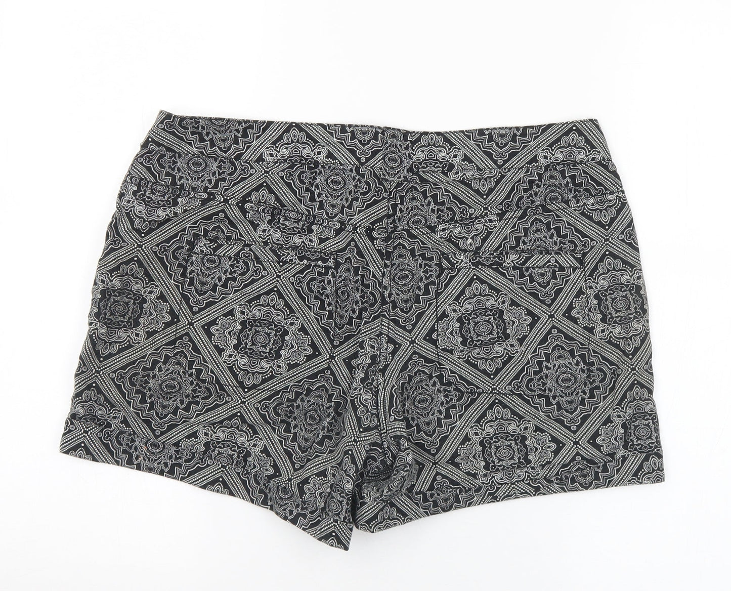 Dorothy Perkins Womens Black Geometric Polyester Hot Pants Shorts Size 10 L3 in Regular