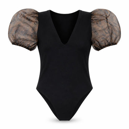 Womens UK Size M Preworn One-Piece Black Bodysuit