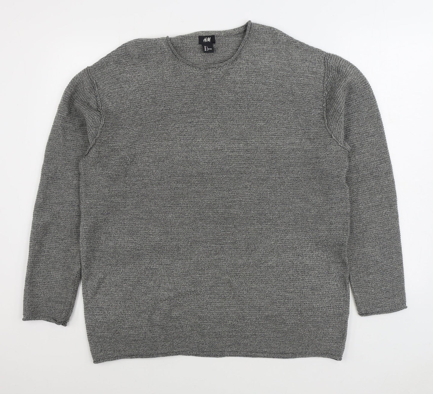 H&M Mens Grey Round Neck Acrylic Pullover Jumper Size L