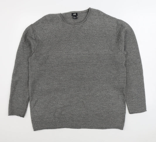 H&M Mens Grey Round Neck Acrylic Pullover Jumper Size L