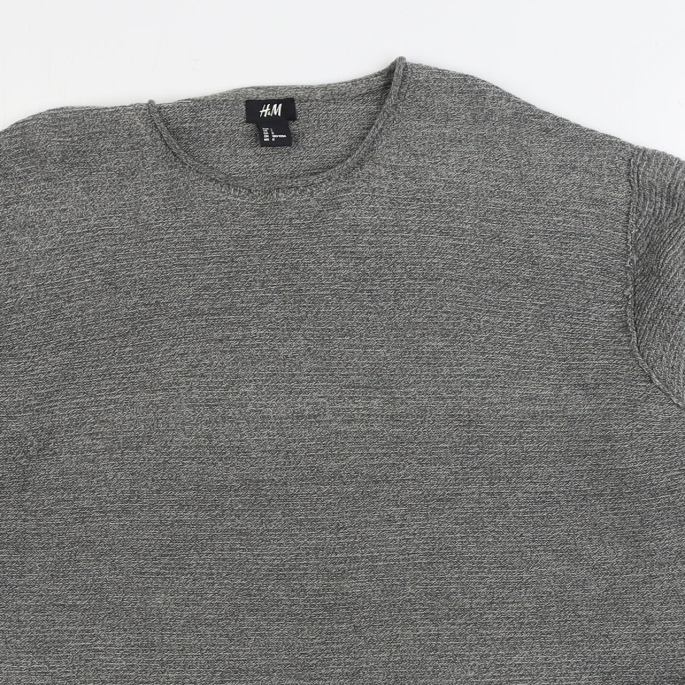 H&M Mens Grey Round Neck Acrylic Pullover Jumper Size L