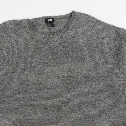 H&M Mens Grey Round Neck Acrylic Pullover Jumper Size L