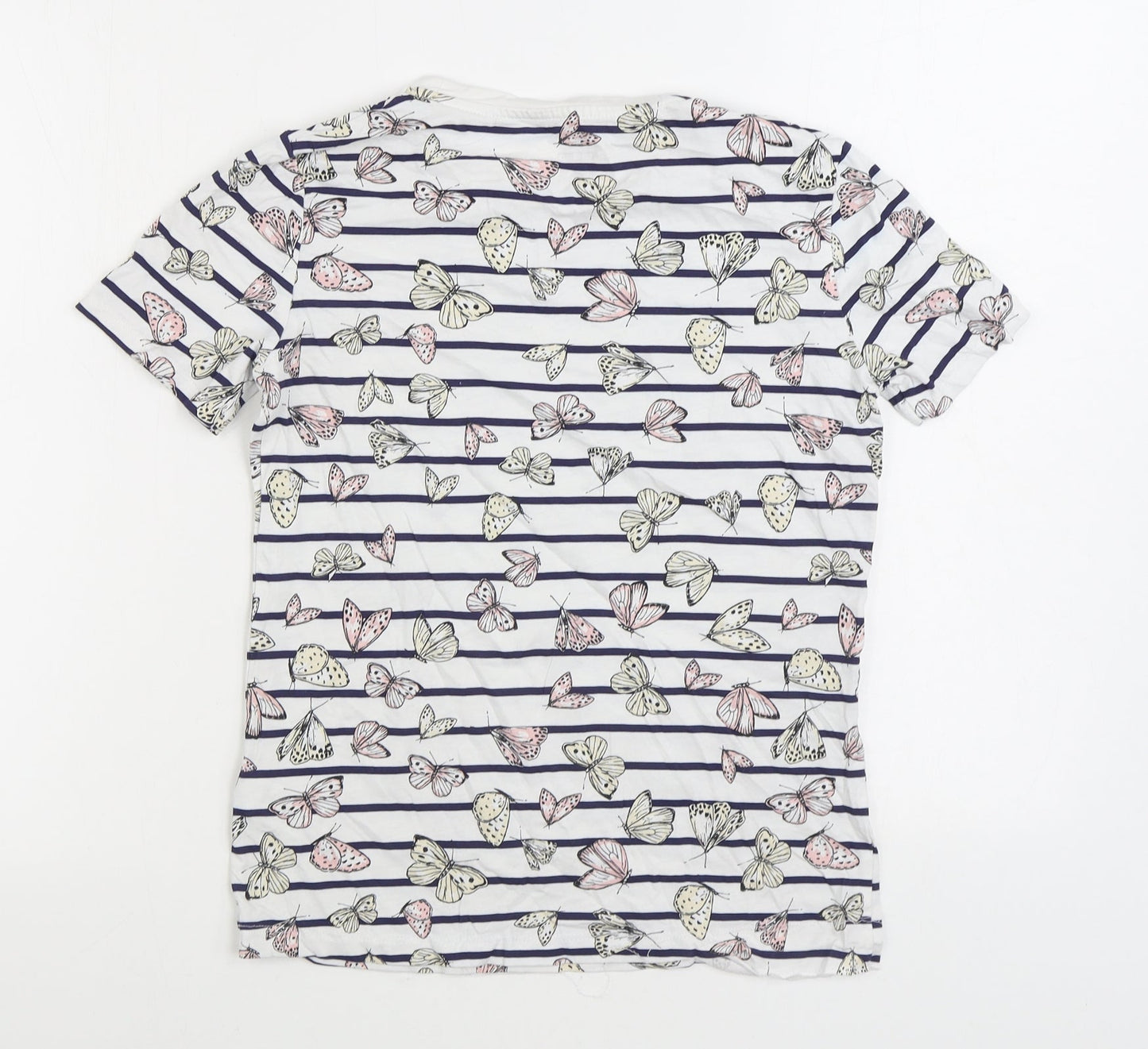 F&F Womens White Striped Cotton Basic T-Shirt Size 6 Round Neck