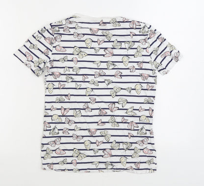 F&F Womens White Striped Cotton Basic T-Shirt Size 6 Round Neck