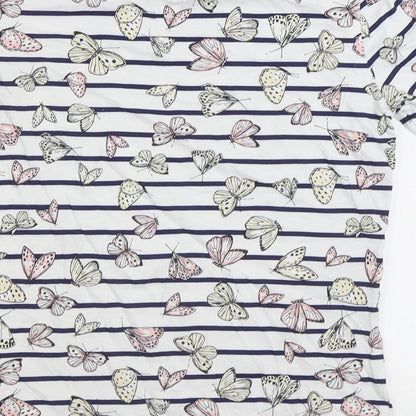 F&F Womens White Striped Cotton Basic T-Shirt Size 6 Round Neck