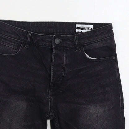 Denim & Co Mens Black Cotton Cropped Jeans Size 32 in Regular Zip