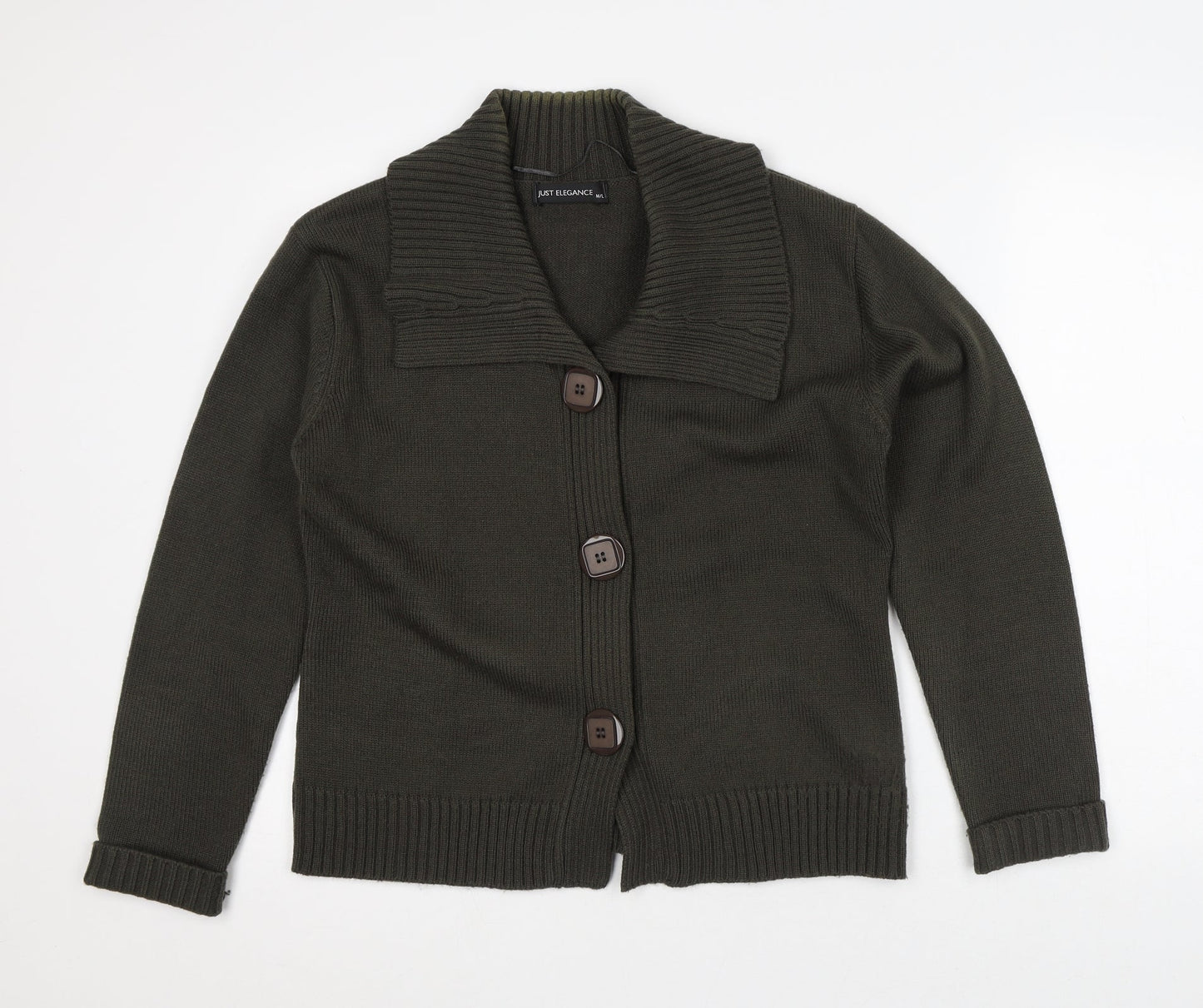 Just Elegance Womens Green V-Neck Acrylic Cardigan Jumper Size M