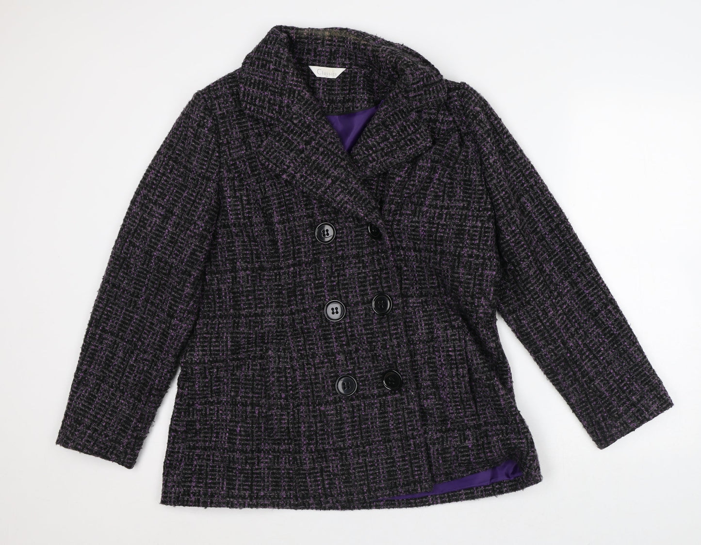 Classics Womens Purple Plaid Overcoat Coat Size 14